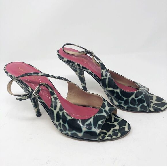 KATE SPADE | Giraffe Print Sling Back Heels Black White Turquoise Women’s Size 8 - Picture 7 of 10